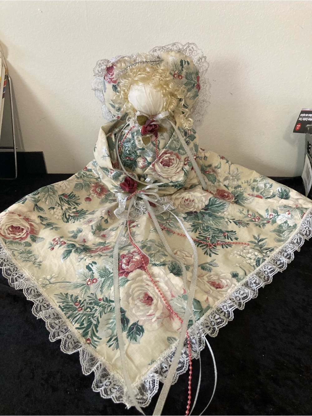 Christmas Angel Floral Lace Large Handcrafted Weighted Shelf Sitter